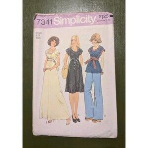 Vintage 1970s Simplicity 7341 Cottagecore Dress Top Sewing Pattern S 8-10 Uncut